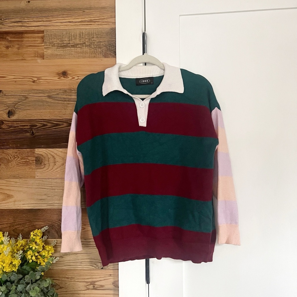 Cider Striped Patchy Polo Sweater - Picture 4 of 6